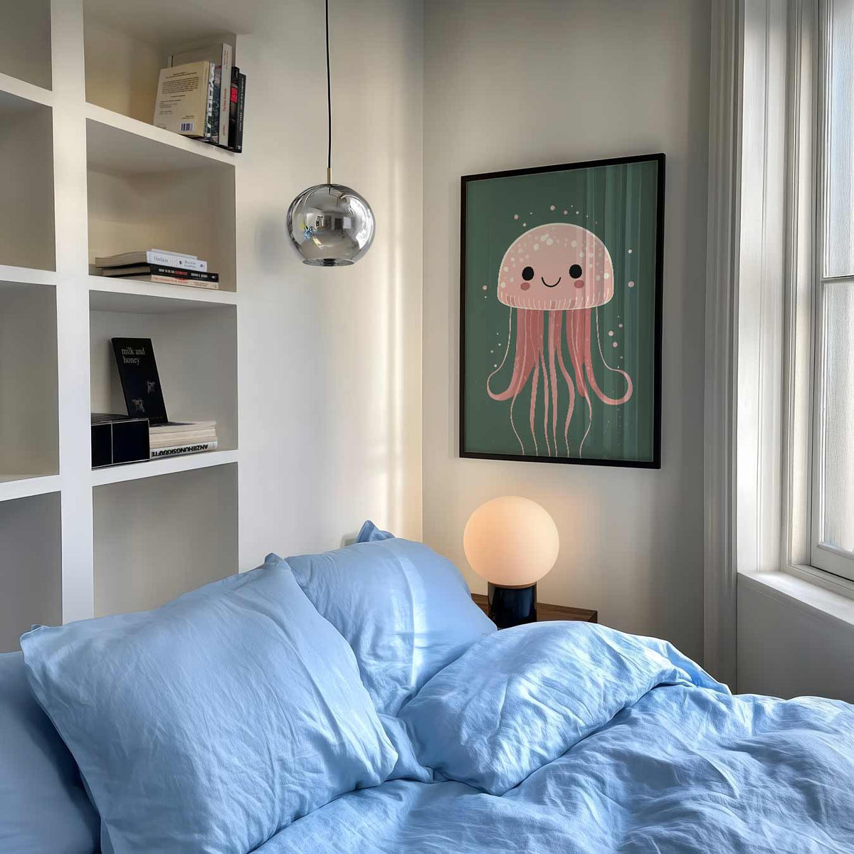 Schattige Roze Kwallenposter – staande muurposter met dierenthema