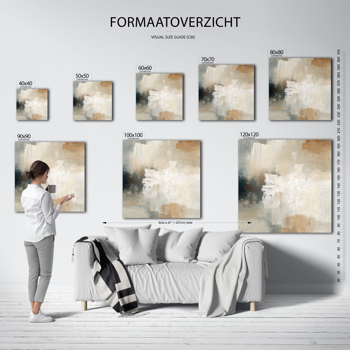 Abstracte beige en grijze – vierkante muurposter met abstracte texturen