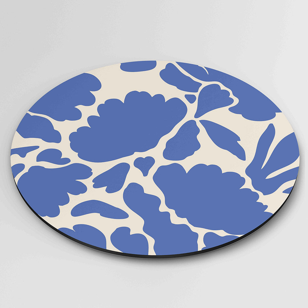 Blauwe bloemen – moderne ronde wanddecoratie van WallArtistic