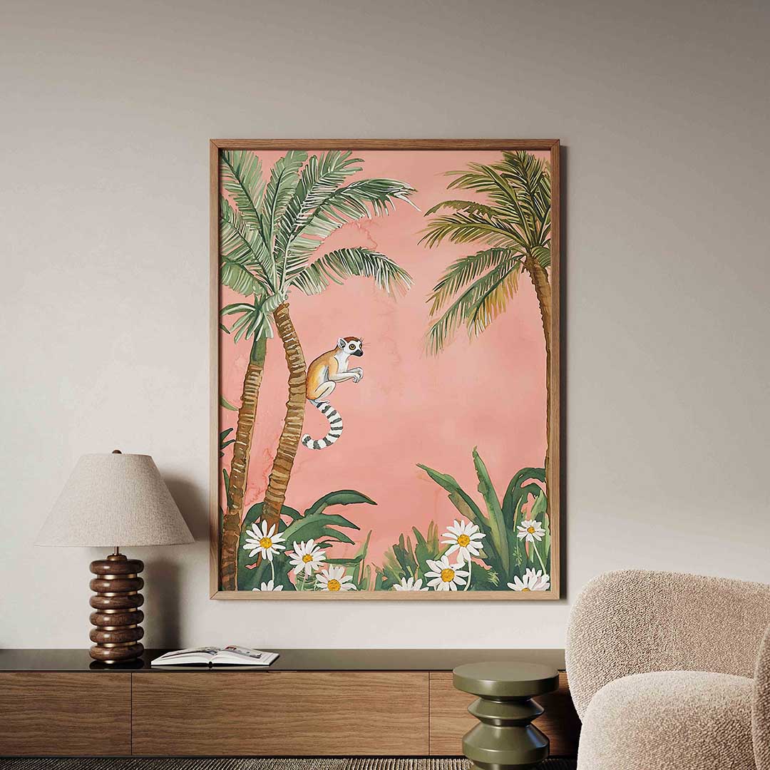 Lemur en palmbomen – dieren poster in staand formaat