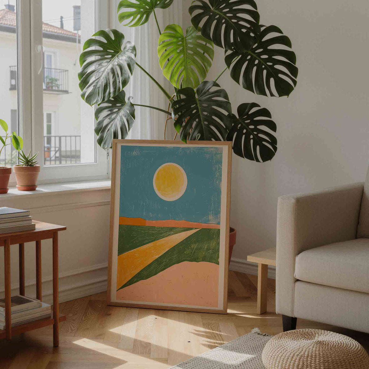 Zon en landschap – moderne illustratie als portret poster
