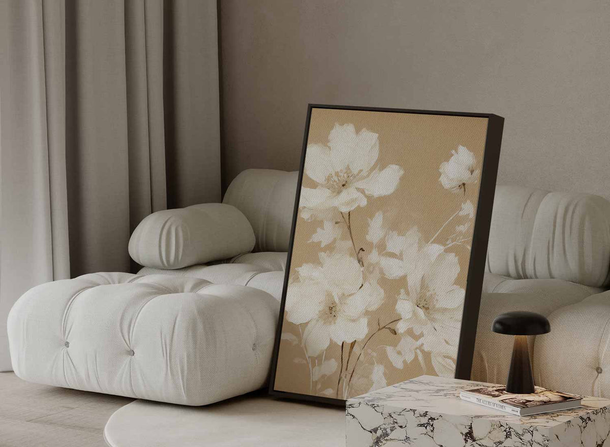 Zachte Bloemsymfonie in Neutrale Kleuren – modern portret kunstwerk van WallArtistic