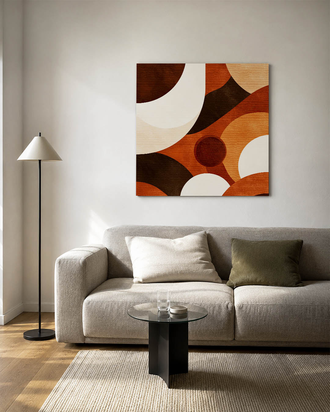 Organische vormen compositie kunstwerk – vierkante wanddecoratie – dit werk toont een dynamische compositie van overlappende