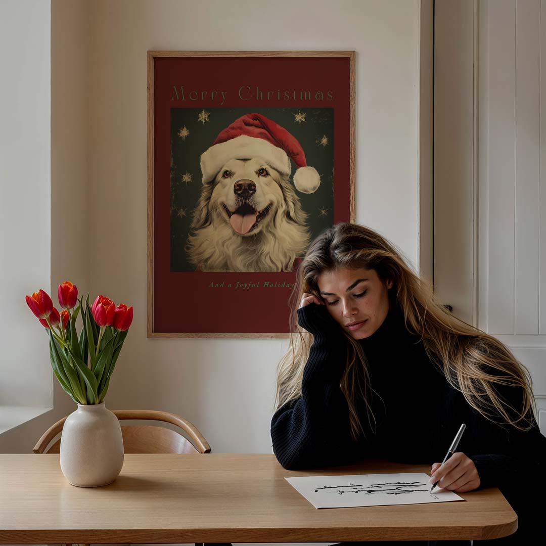 Vrolijke Kerstmis Hond – feestelijke wandkunst als portret poster