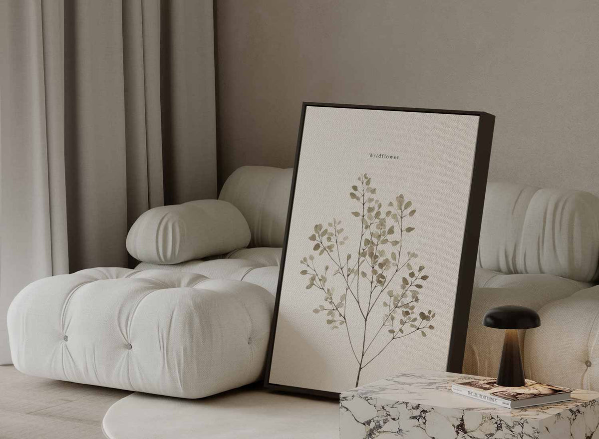 Minimalistische Wilde Bloem Illustratie – staande wandkunst voor woonkamer of interieur