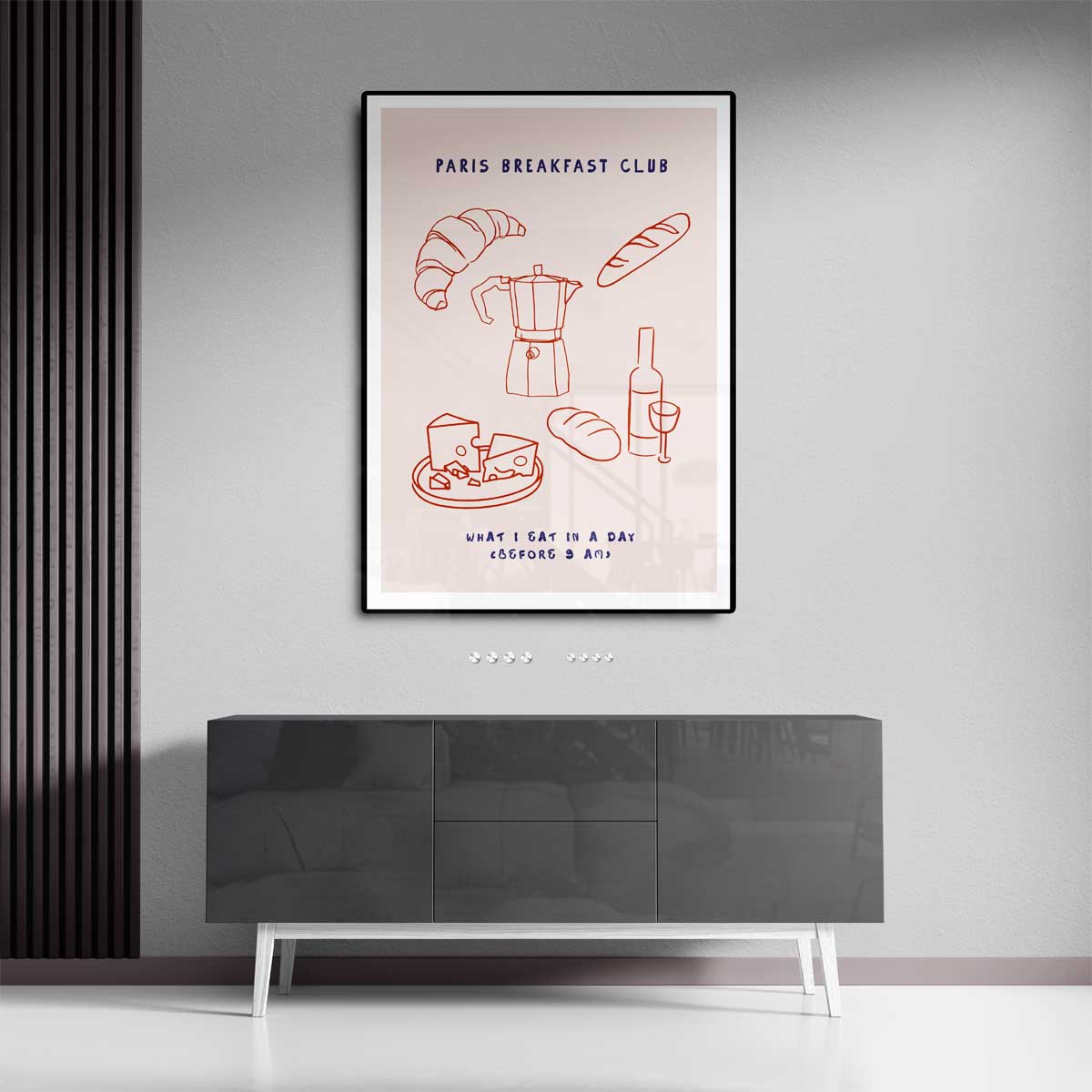 Parijs Ontbijtclub Poster – dibond wanddecoratie in staand formaat