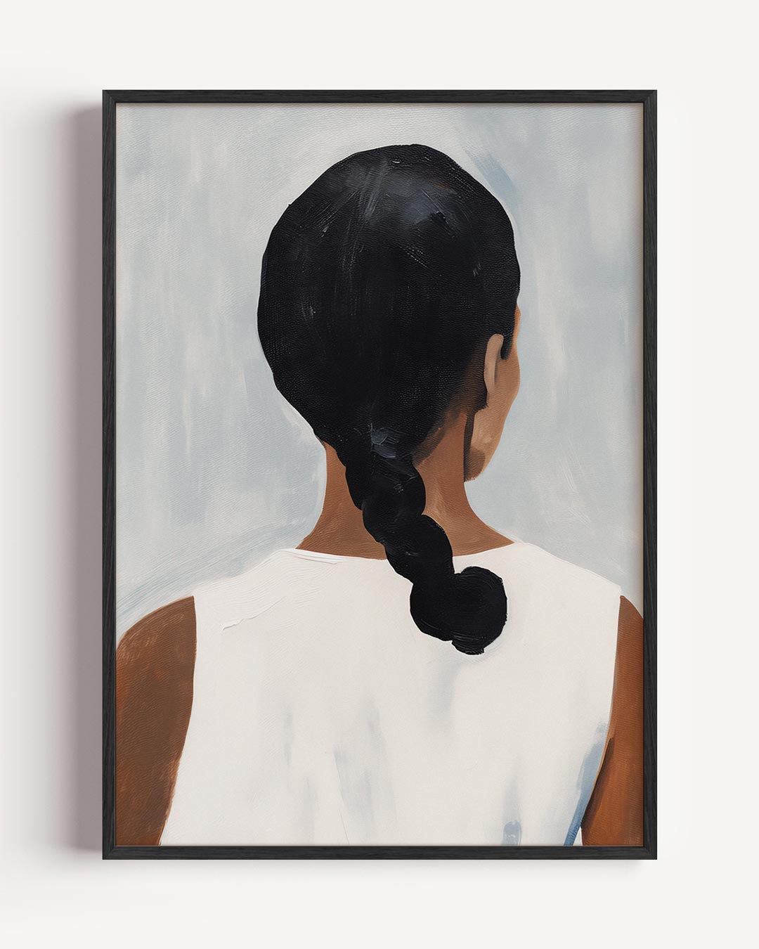 Vrouw met vlecht in witte jurk – vrouwelijk portret poster als wanddecoratie