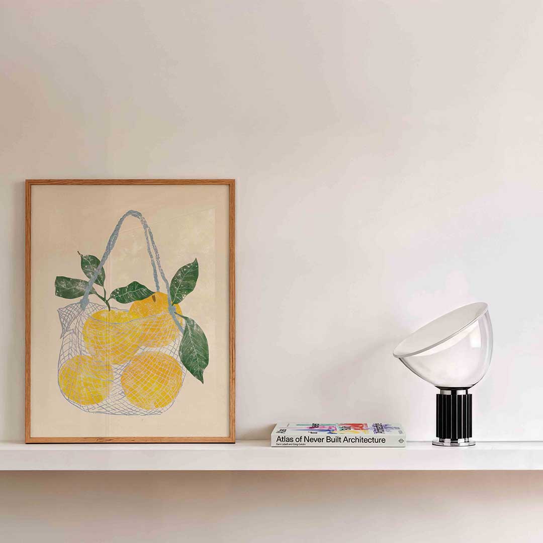Citroenen in net – kleurrijke illustratie als portret poster