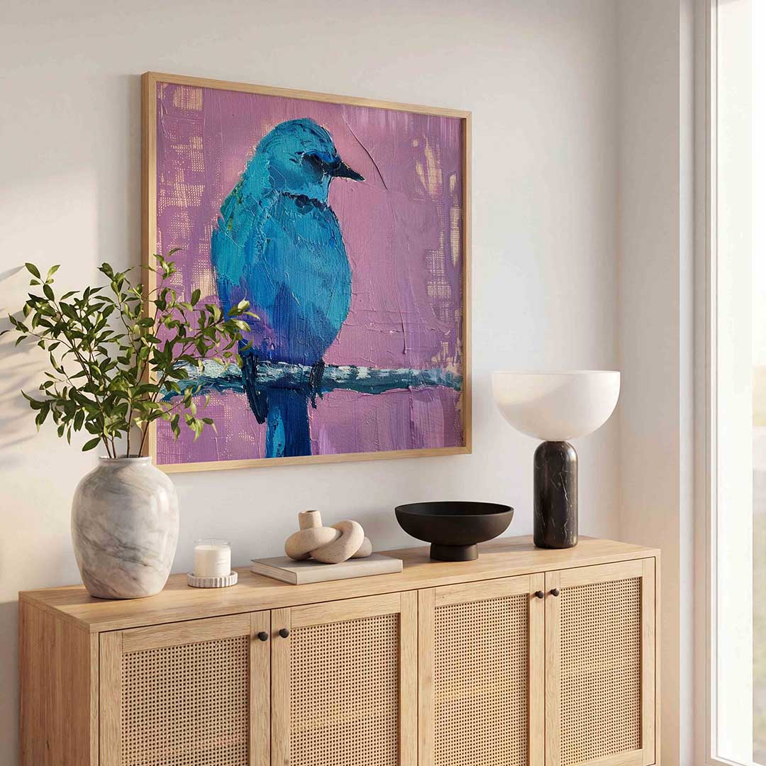 Blauwe vogel – illustratie poster in vierkant formaat