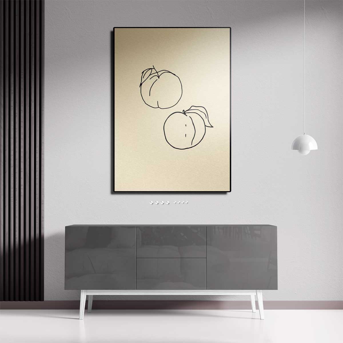 Lijndansende Perziken – staande wandkunst voor woonkamer of interieur