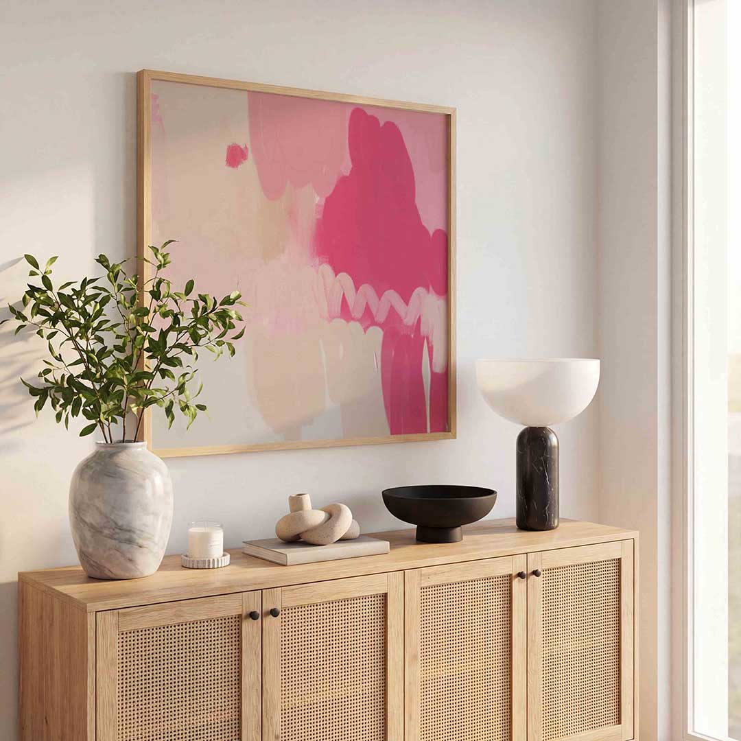 Roze en beige vormen – kleurrijke poster in vierkant formaat