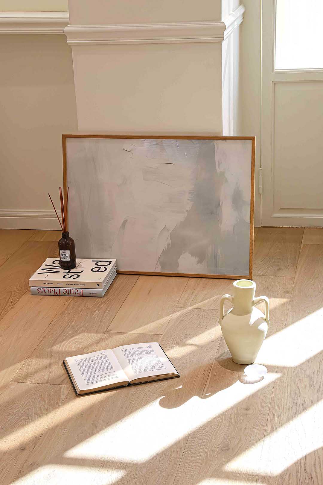 Abstracte grijze en witte – liggende kleurrijke abstracte wanddecoratie van WallArtistic