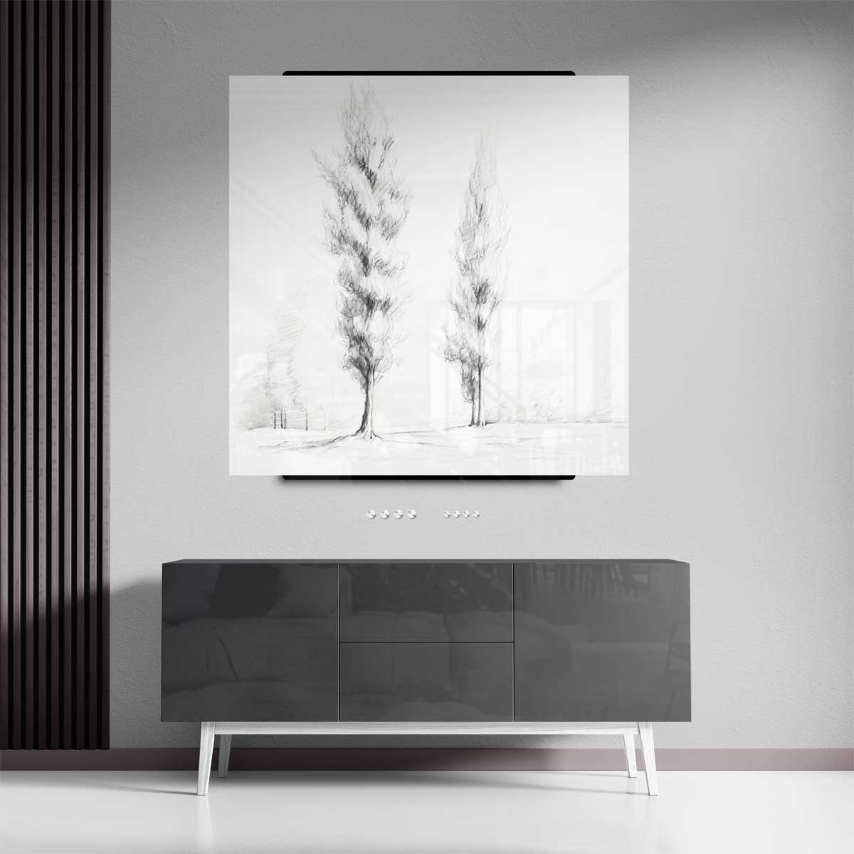Potloodschets van Statige Bomen – plexiglas kunstwerk als wanddecoratie
