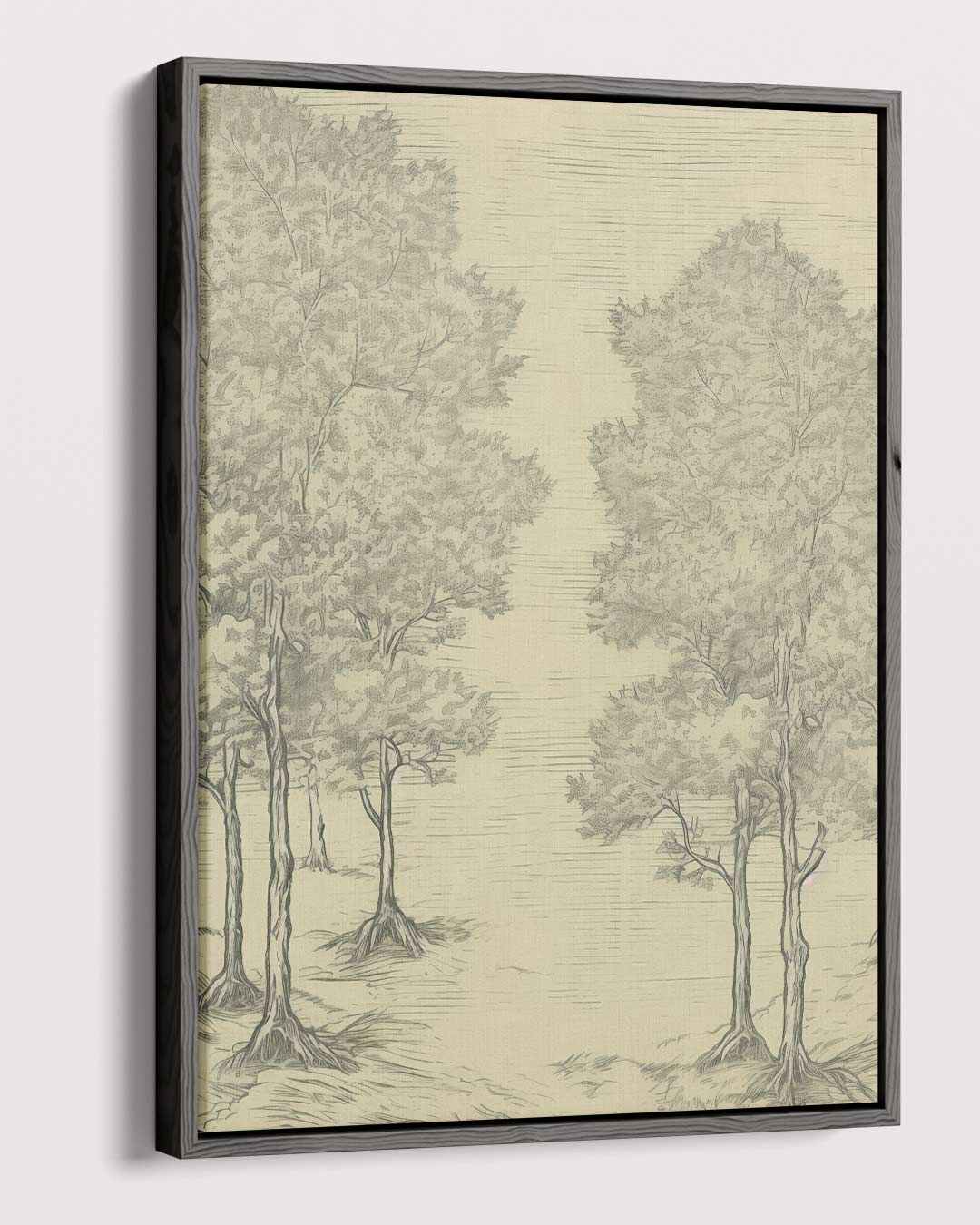 Boslandschap in Lijntekening – canvas wanddecoratie in portret formaat