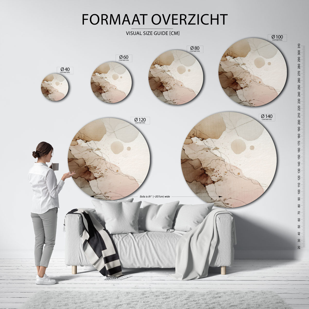Abstracte vormen – ronde muurdecoratie met vrouwelijk portret