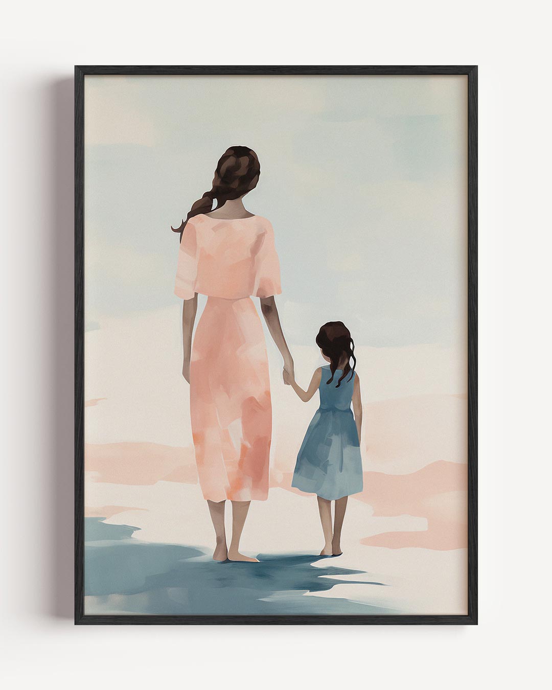 Moeder en kind aan zee – vrouwelijk portret poster als wanddecoratie