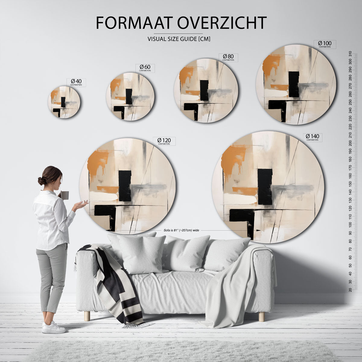 Abstracte vormen – ronde muurcirkel met kleurrijke illustratie
