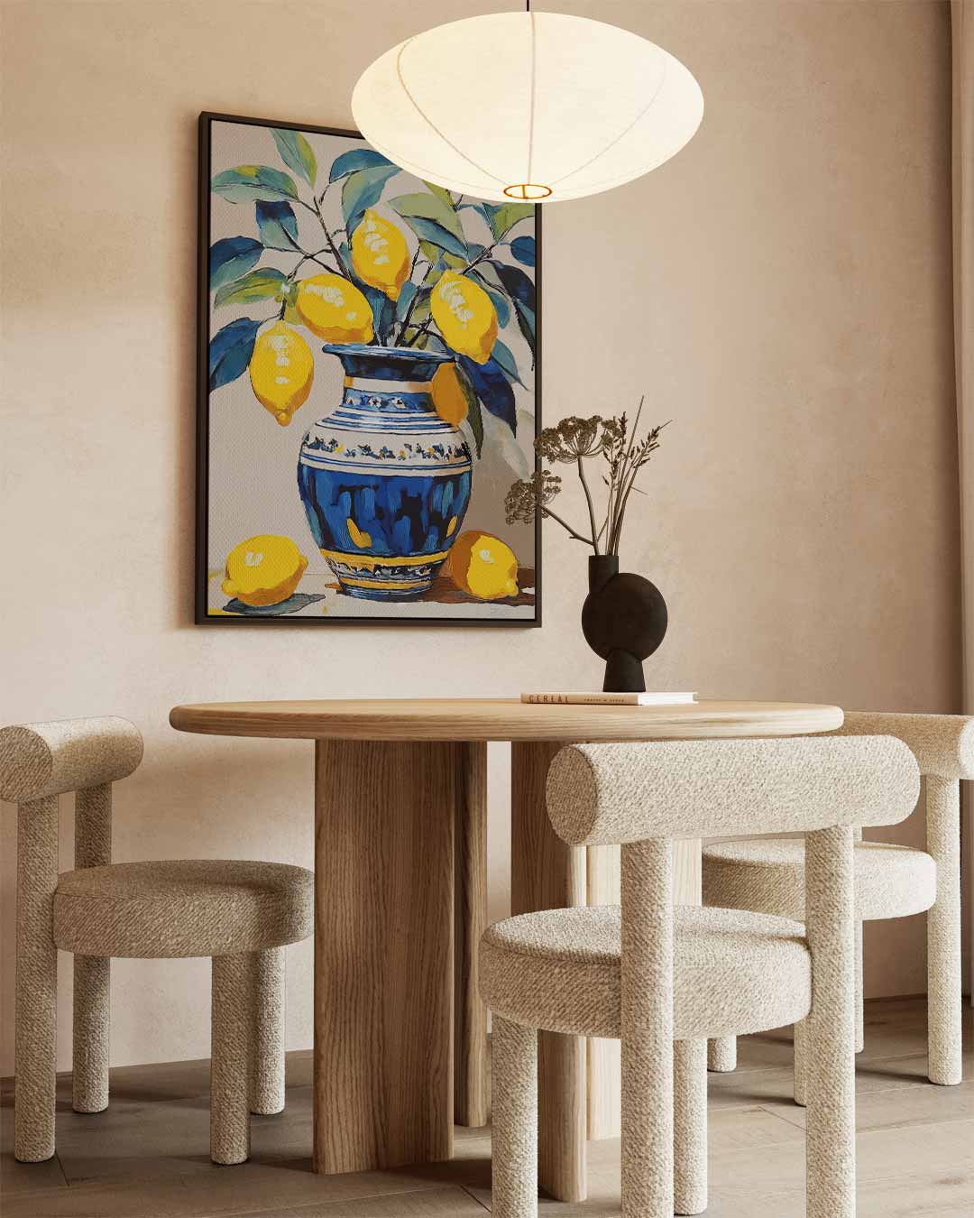 Citroenen in een Vaas – canvas wanddecoratie in portret formaat