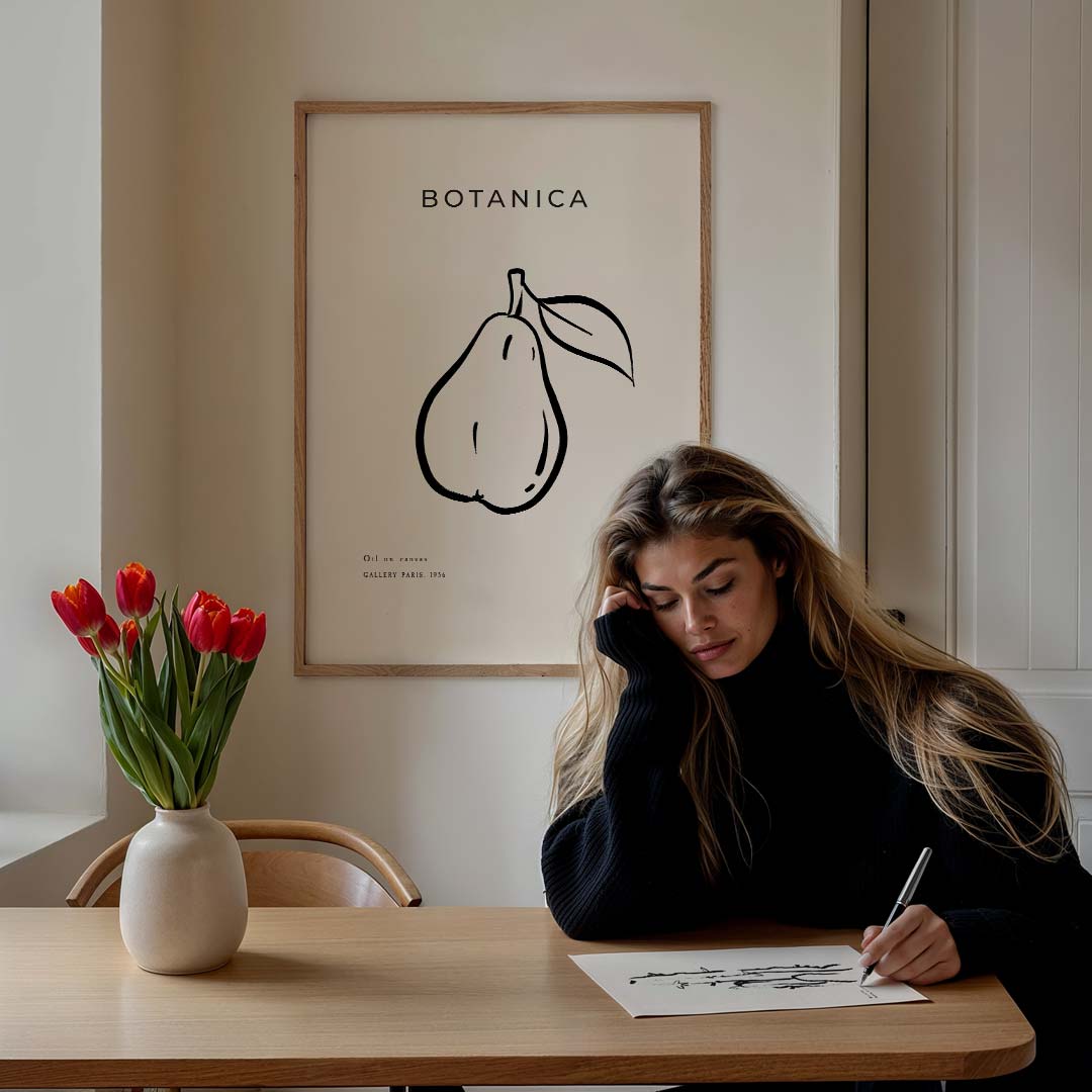 Botanische Peer Kunstposter – culinaire wandkunst als portret poster