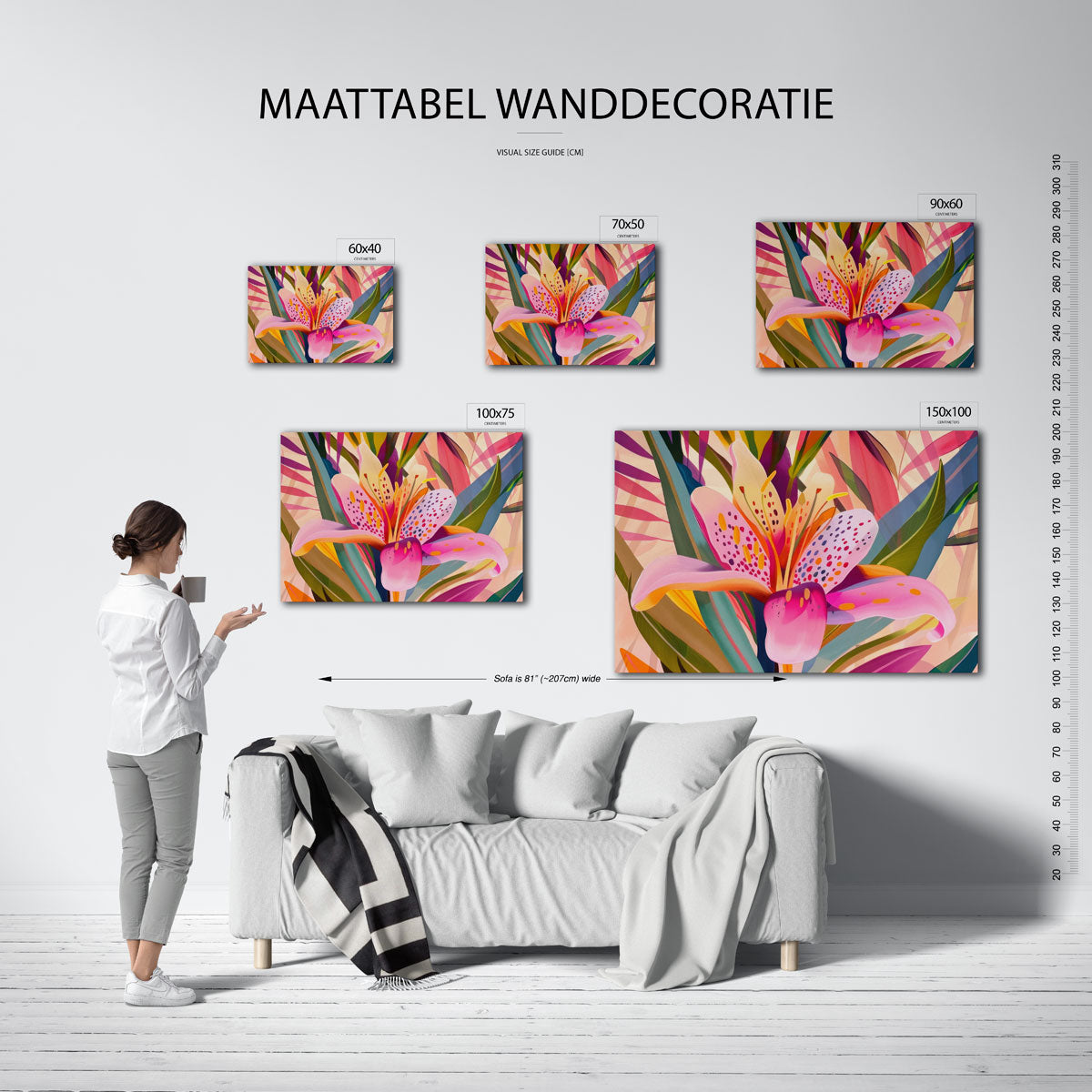 Kleurrijke bloemillustratie – Roze – op canvas, dibond of plexiglas