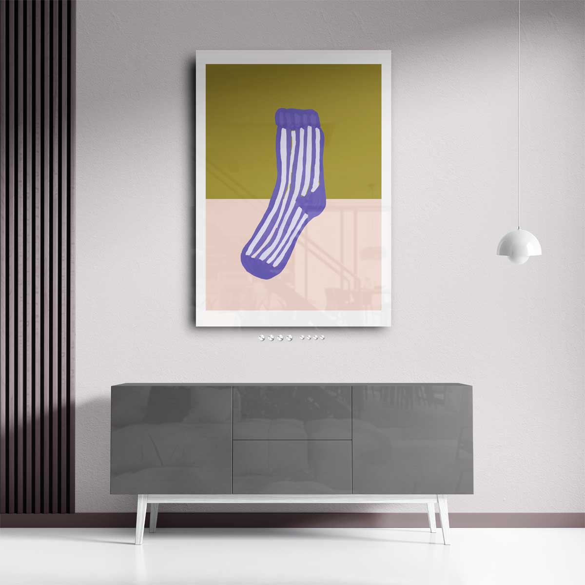 Kleurrijke Gestreepte Sok Schilderij – staand kunstwerk voor modern interieur