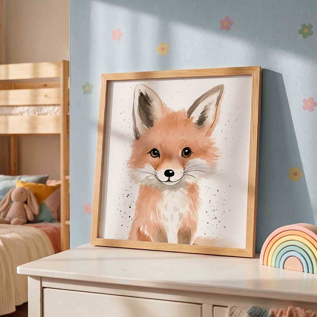 Vrolijke vos – speelse wandkunst als vierkante kinderposter