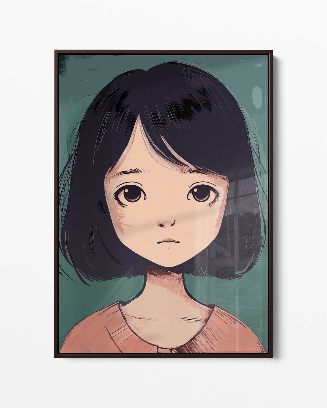 Meisje met donker haar – portret kunstwerk als wanddecoratie