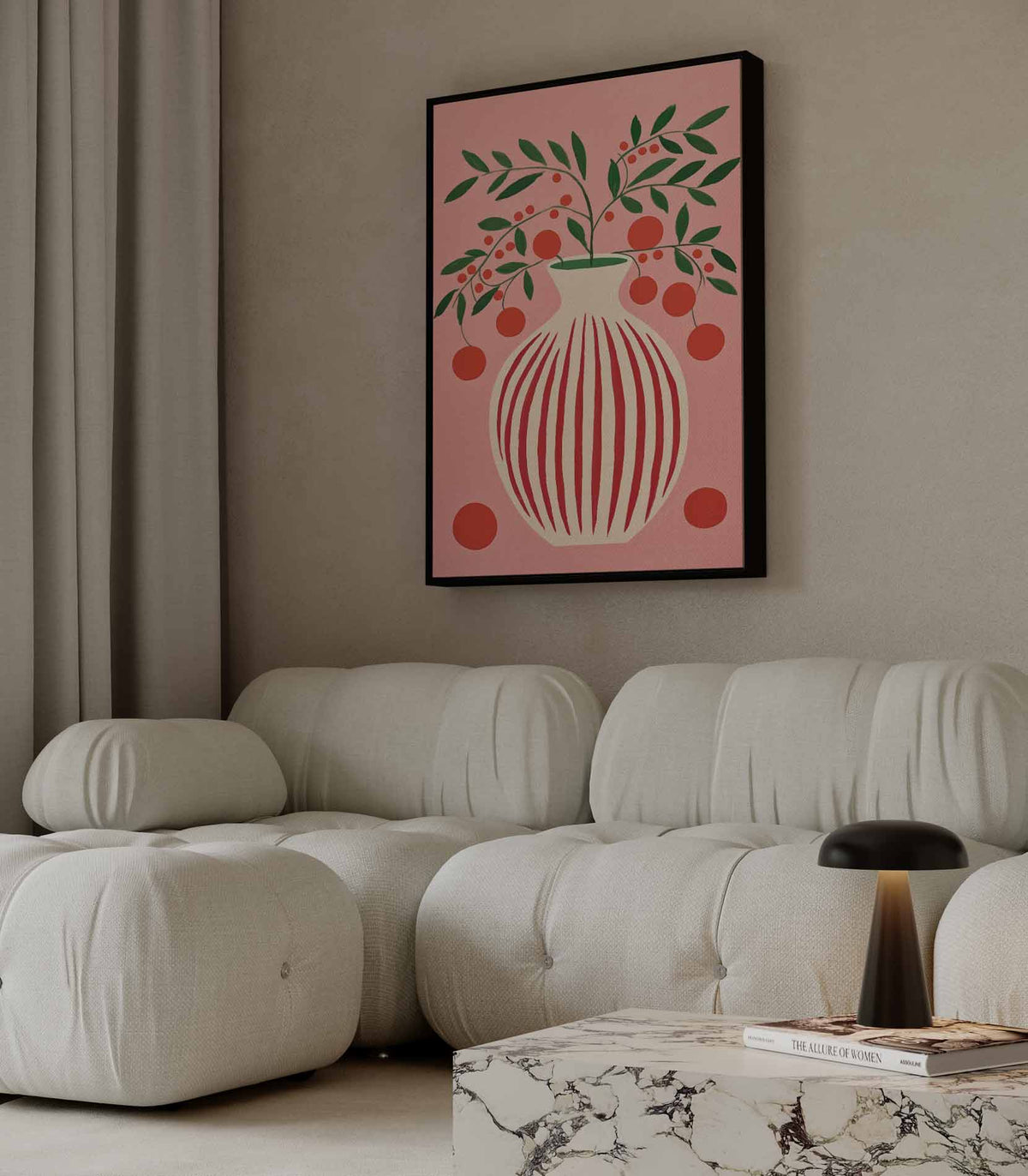 Speels Stilleven met Vaas en Bessen – canvas wanddecoratie in portret formaat