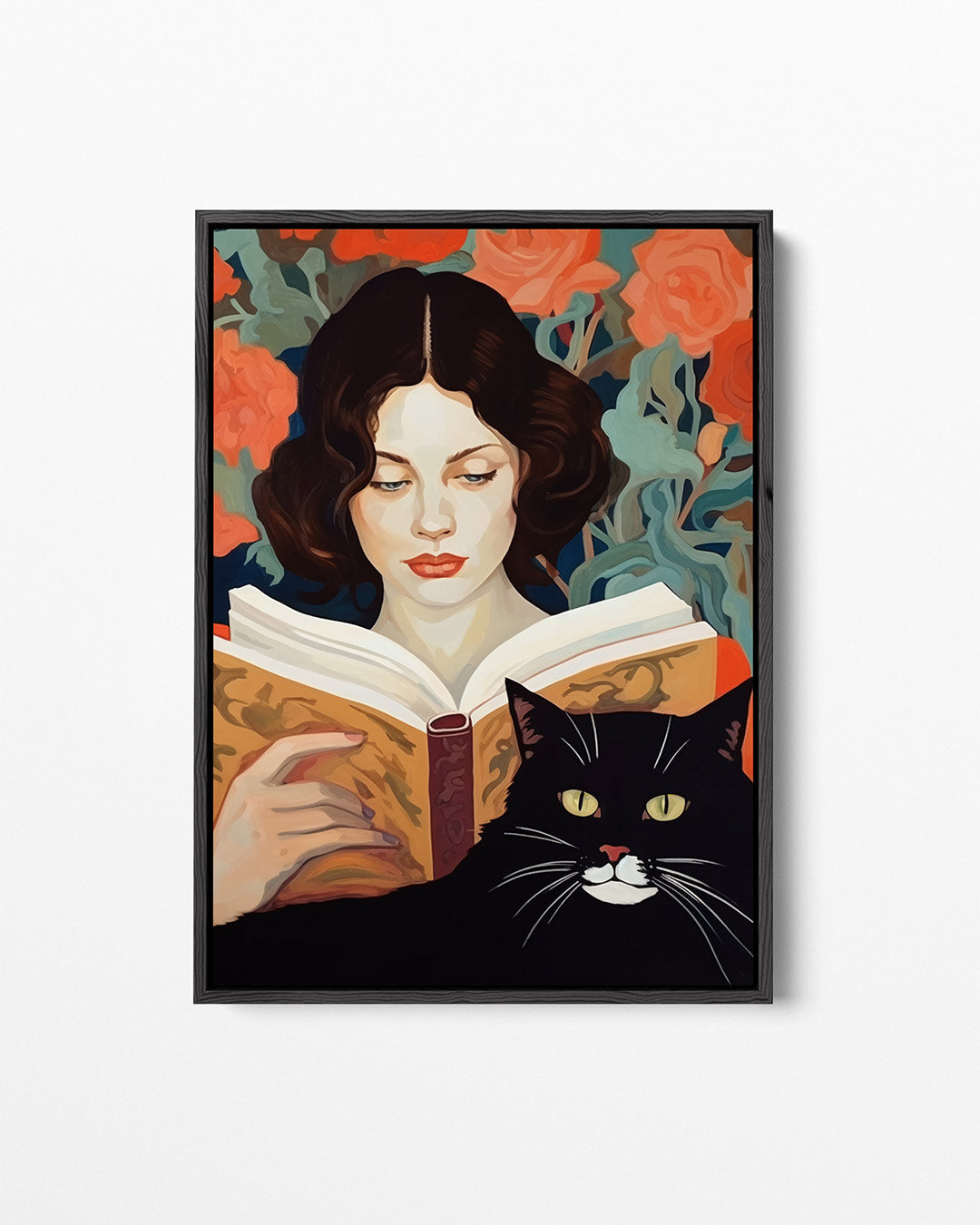 Vrouw met boek en kat – staand wanddecoratie kunstwerk