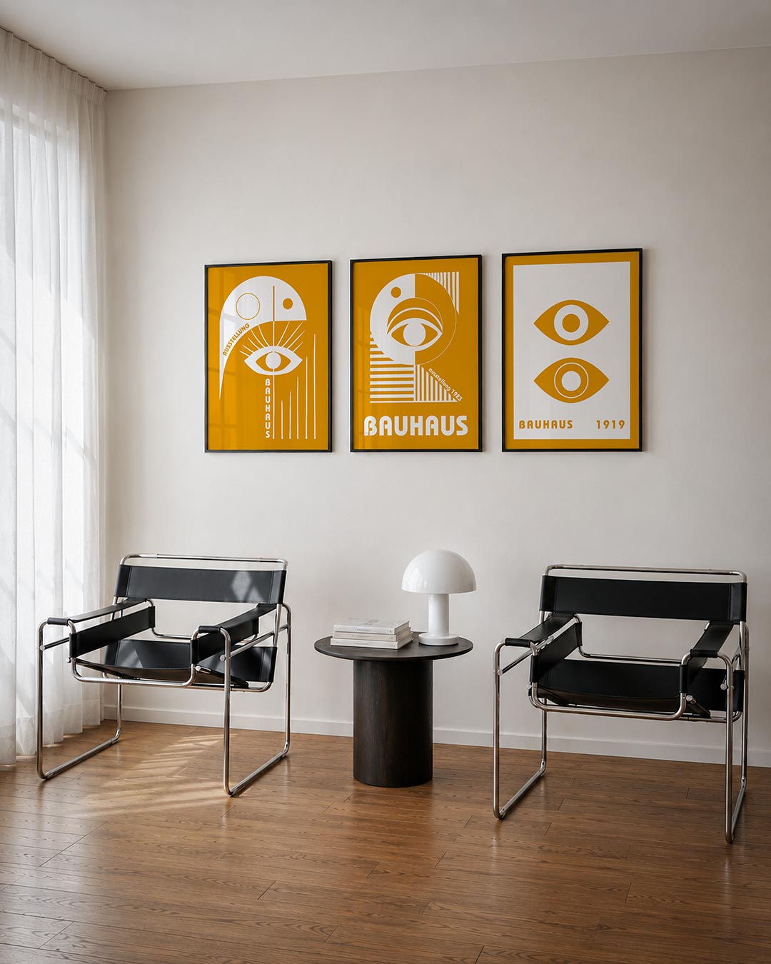 Oog en lijnen posterset – derde productweergave – deze posterset in drie delen toont een opvallend wit oog met strakke lijnen
