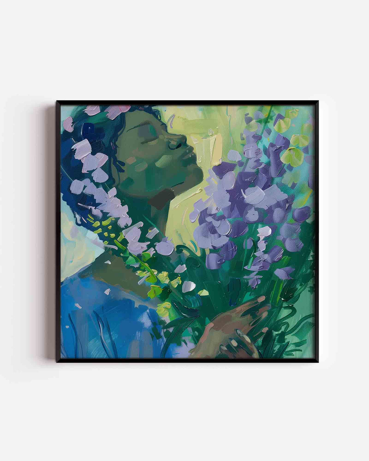 Vrouw met bloemen – vrouwelijk portret als vierkante poster