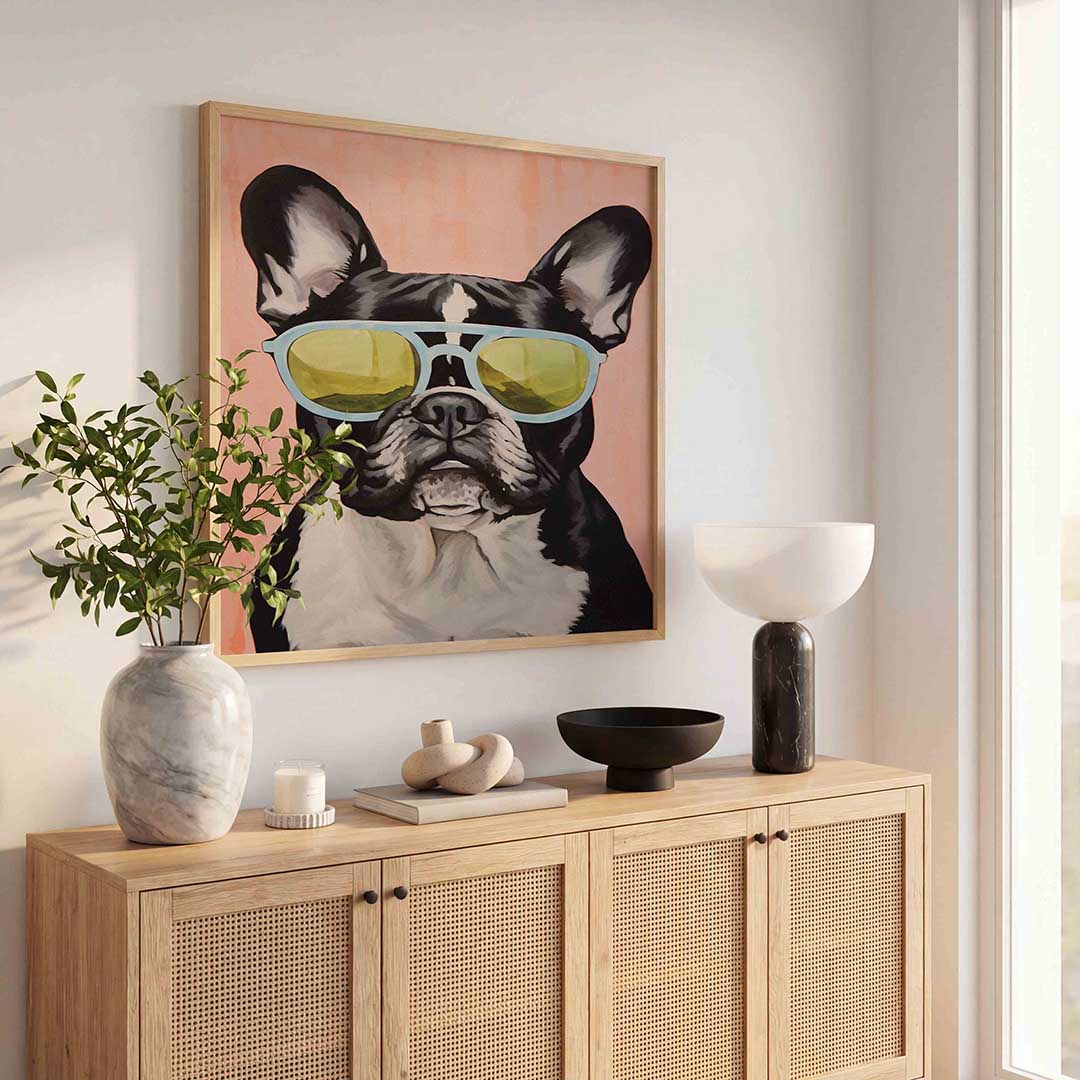 Hond met zonnebril – dierenillustratie als vierkante poster