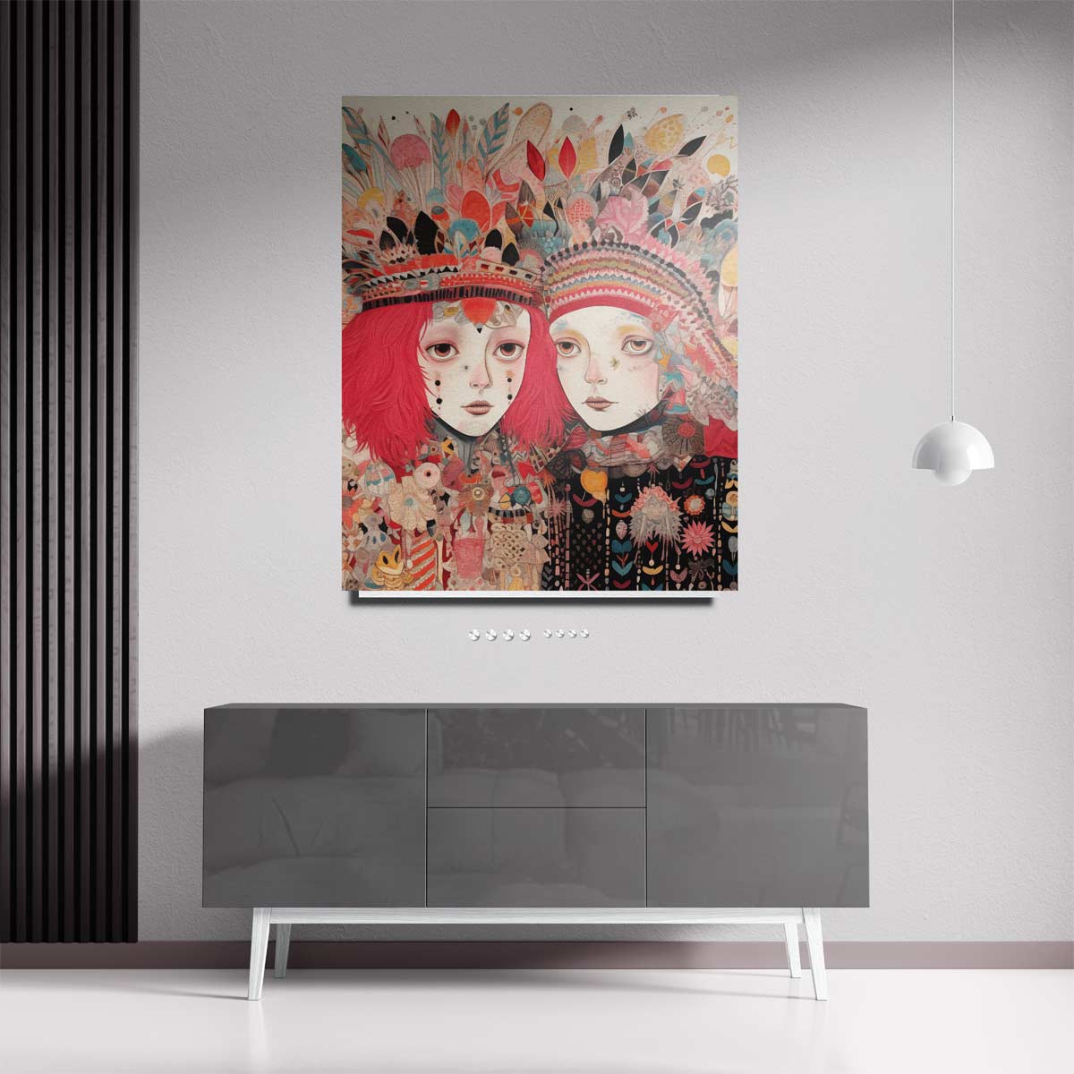 Kleurrijke Fantasiereis – staande wandkunst voor woonkamer of interieur