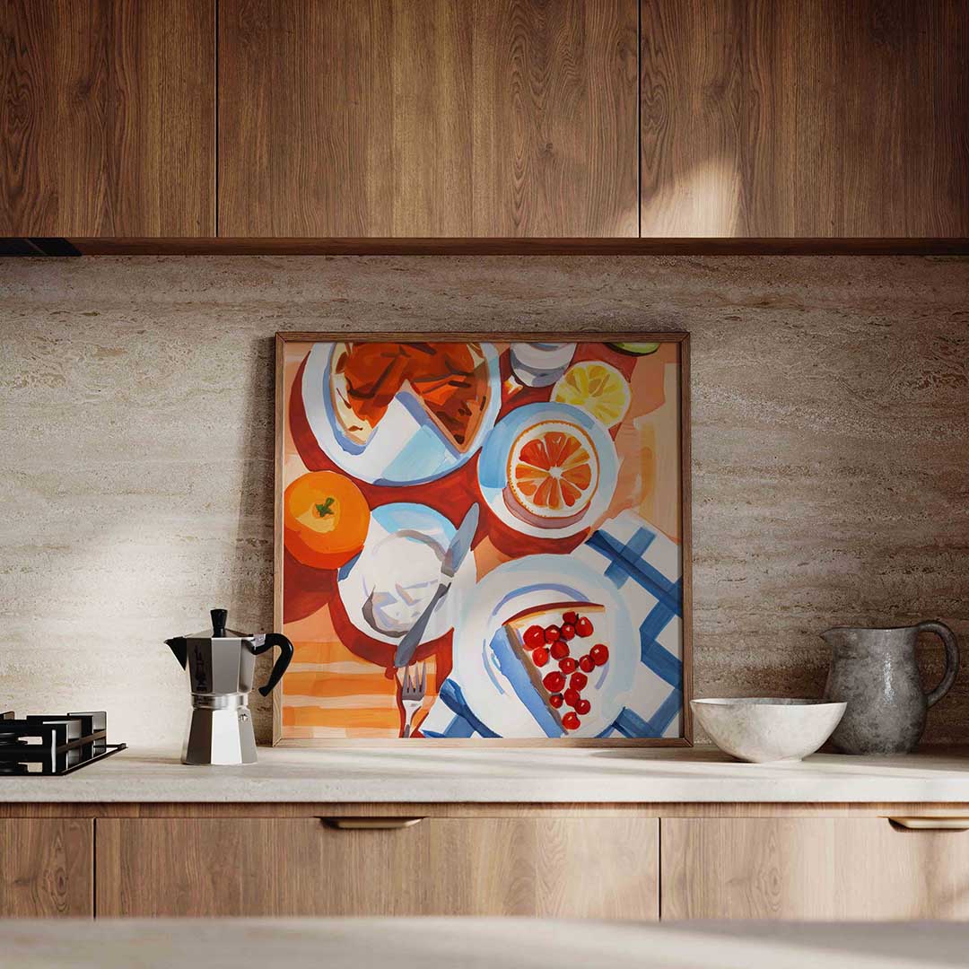 Fruit en taart – culinaire wandkunst als vierkante poster