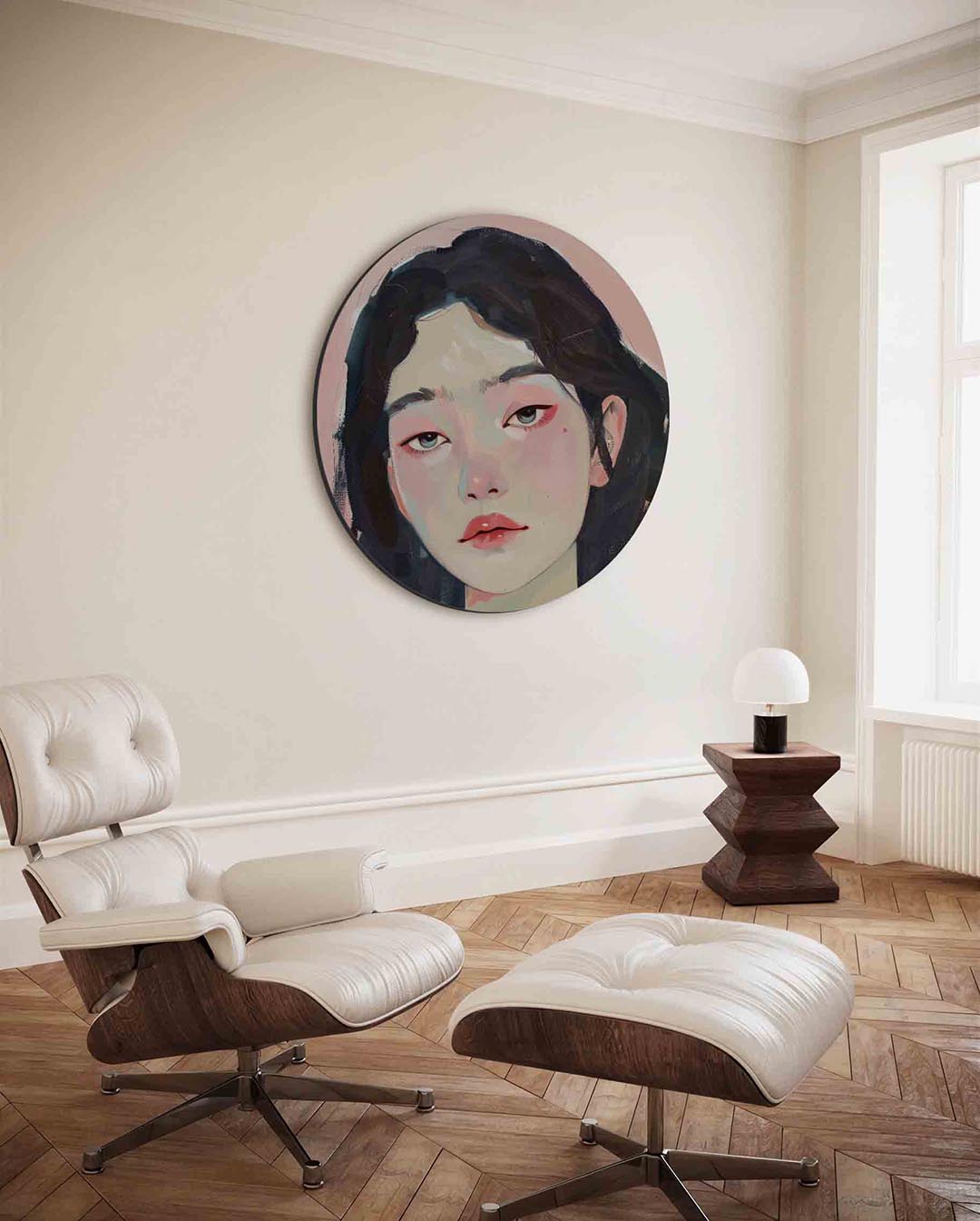 Portret vrouw – moderne ronde wanddecoratie van WallArtistic