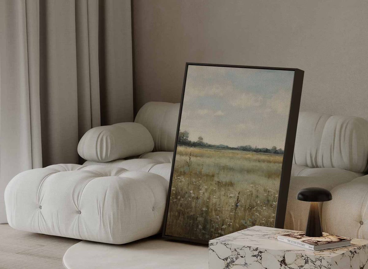 Zomers Veldlandschap – plexiglas wanddecoratie in portret formaat