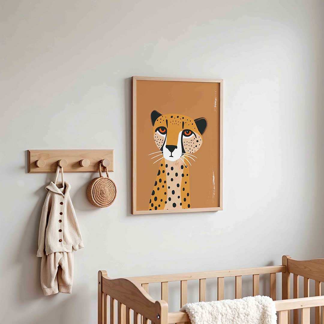 Luipaard met oranje ogen – kinderposter in staand formaat