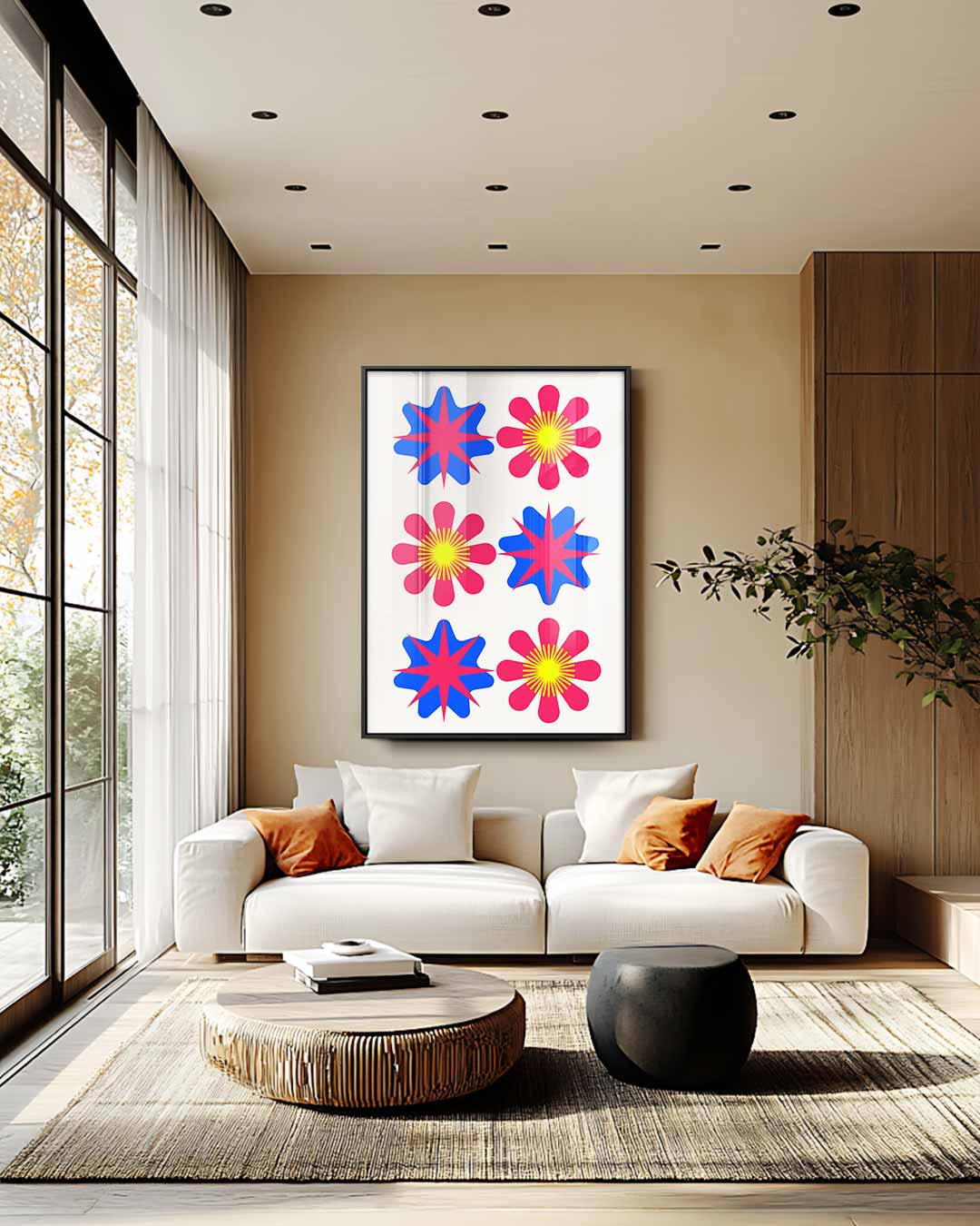 Vrolijke Bloemen- en Sterrenmix – staande wandkunst voor woonkamer of interieur