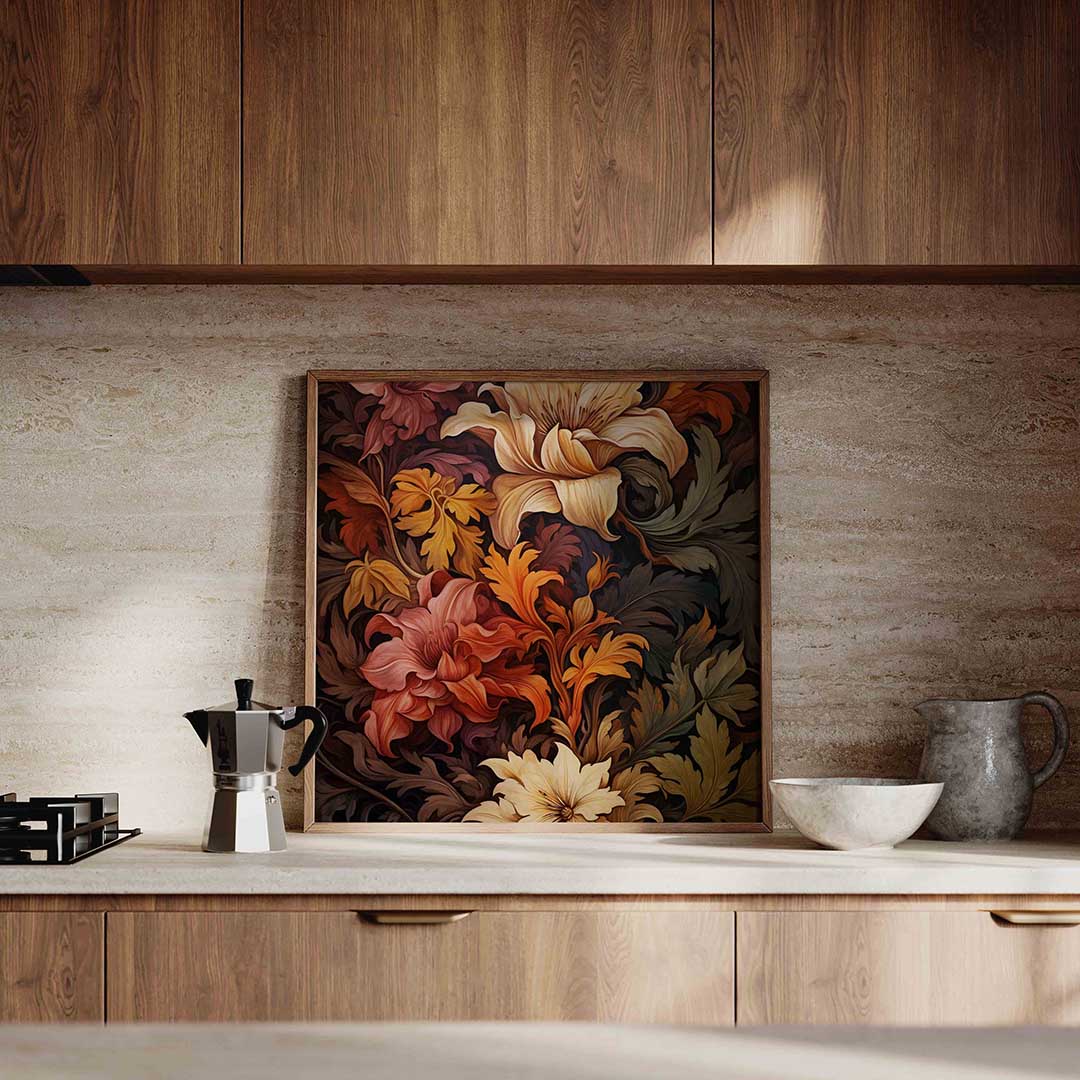 Bloemen en bladeren – decoratieve wandkunst als vierkante poster