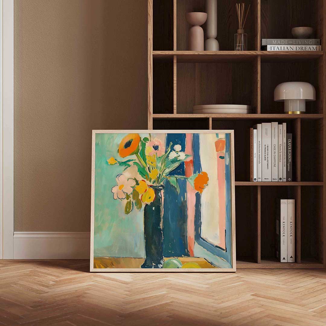 Bloemen in vaas – vierkante design wanddecoratie van WallArtistic