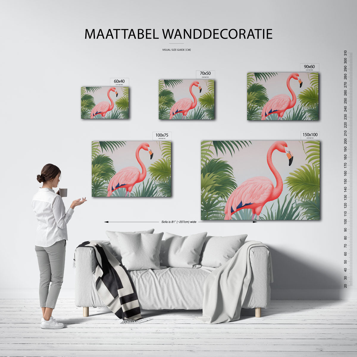 Flamingo en palmen – kunstwerk op canvas, dibond of plexiglas