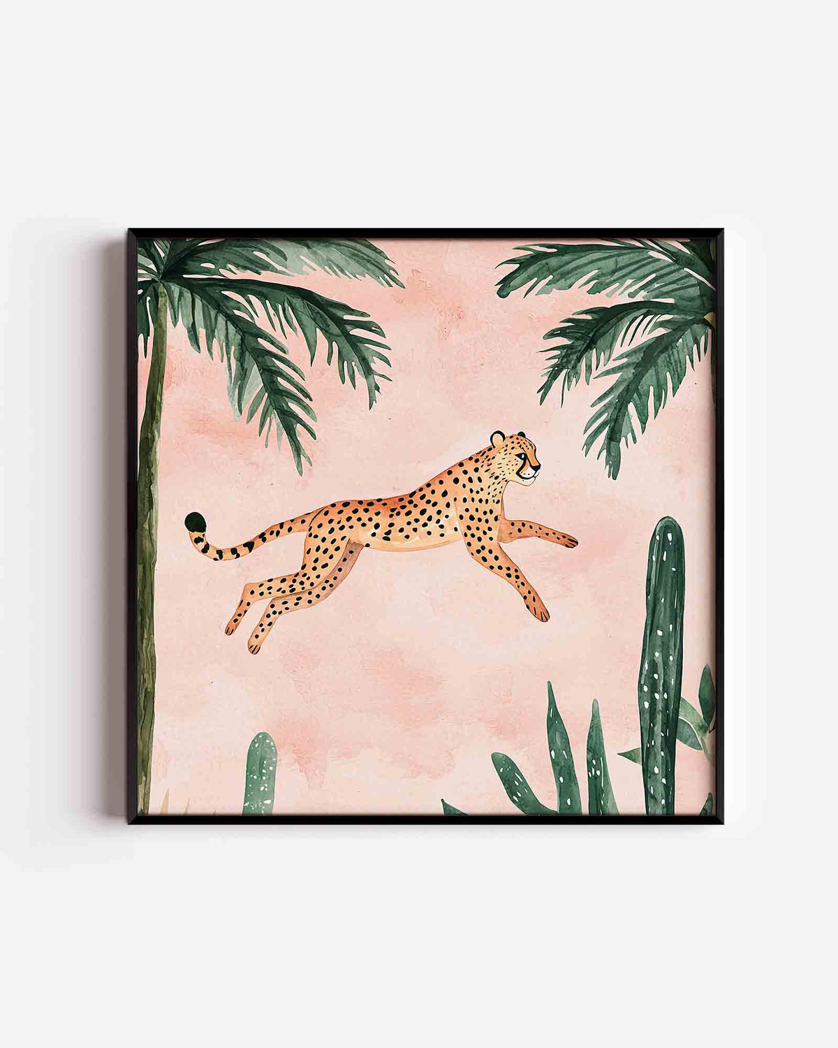 Springende luipaard – vierkante dierenposter als wanddecoratie