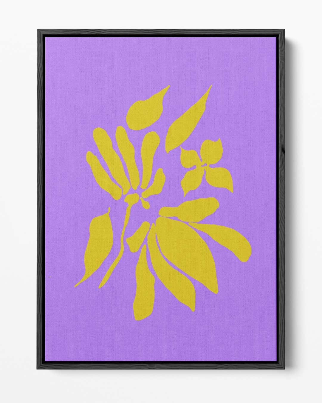 Bloemenenexplosie in Geel en Paars – portret kunstwerk als wanddecoratie