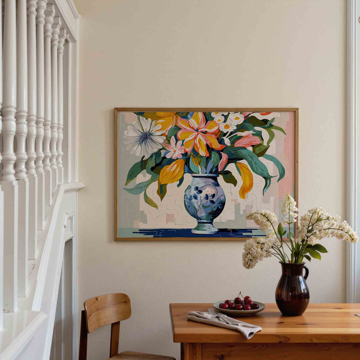 Bloemen in vaas – botanische poster in liggend formaat