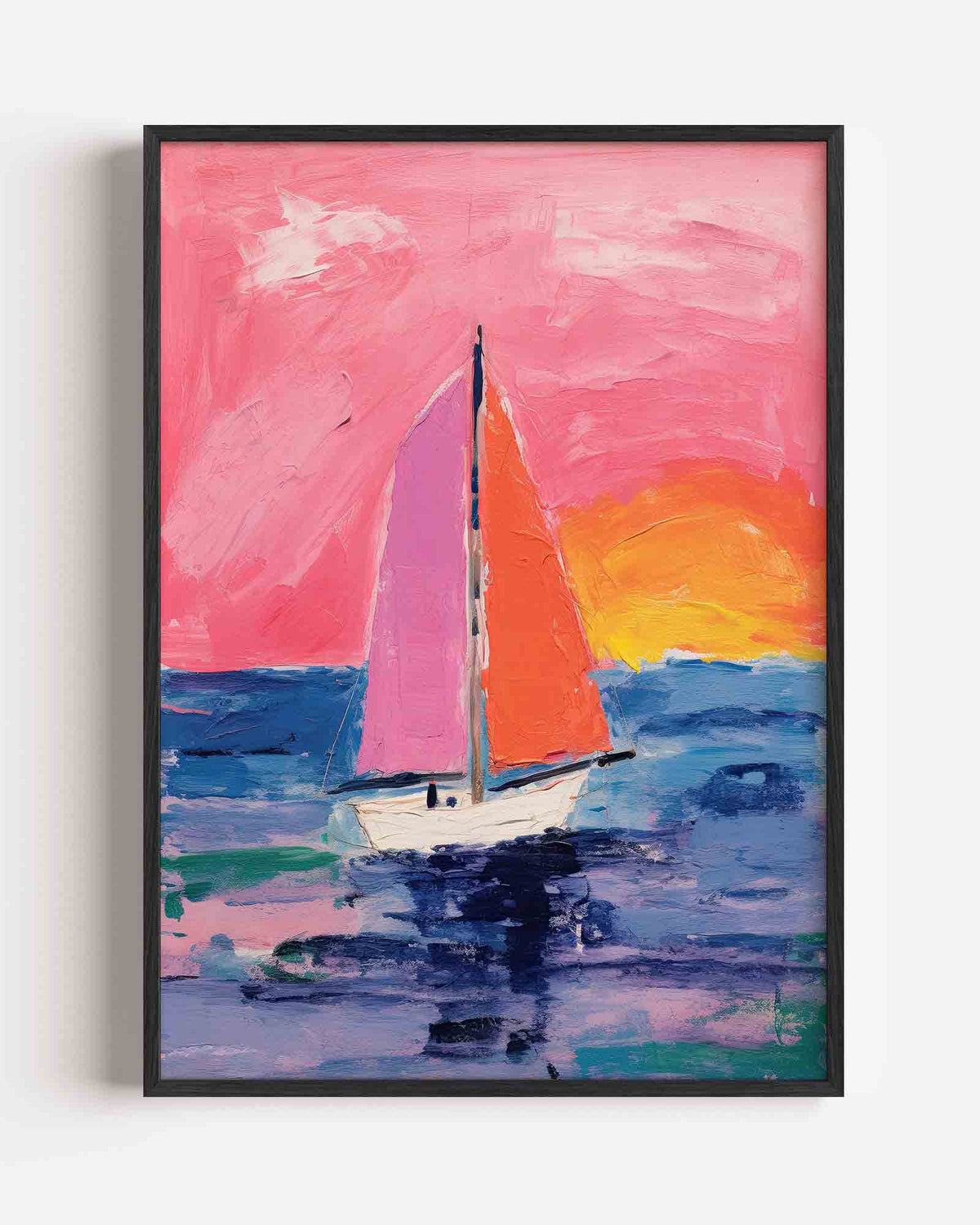 Zeilboot op kleurrijke zee – kids portret poster als wanddecoratie