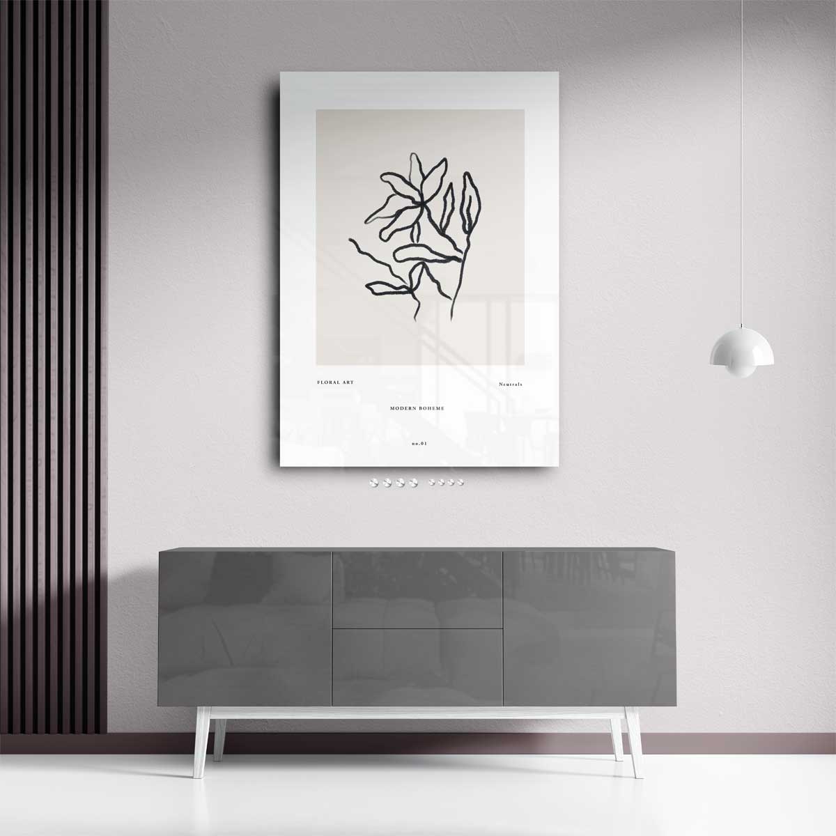 Minimalistische Bloemenlijntekening – staand kunstwerk voor modern interieur