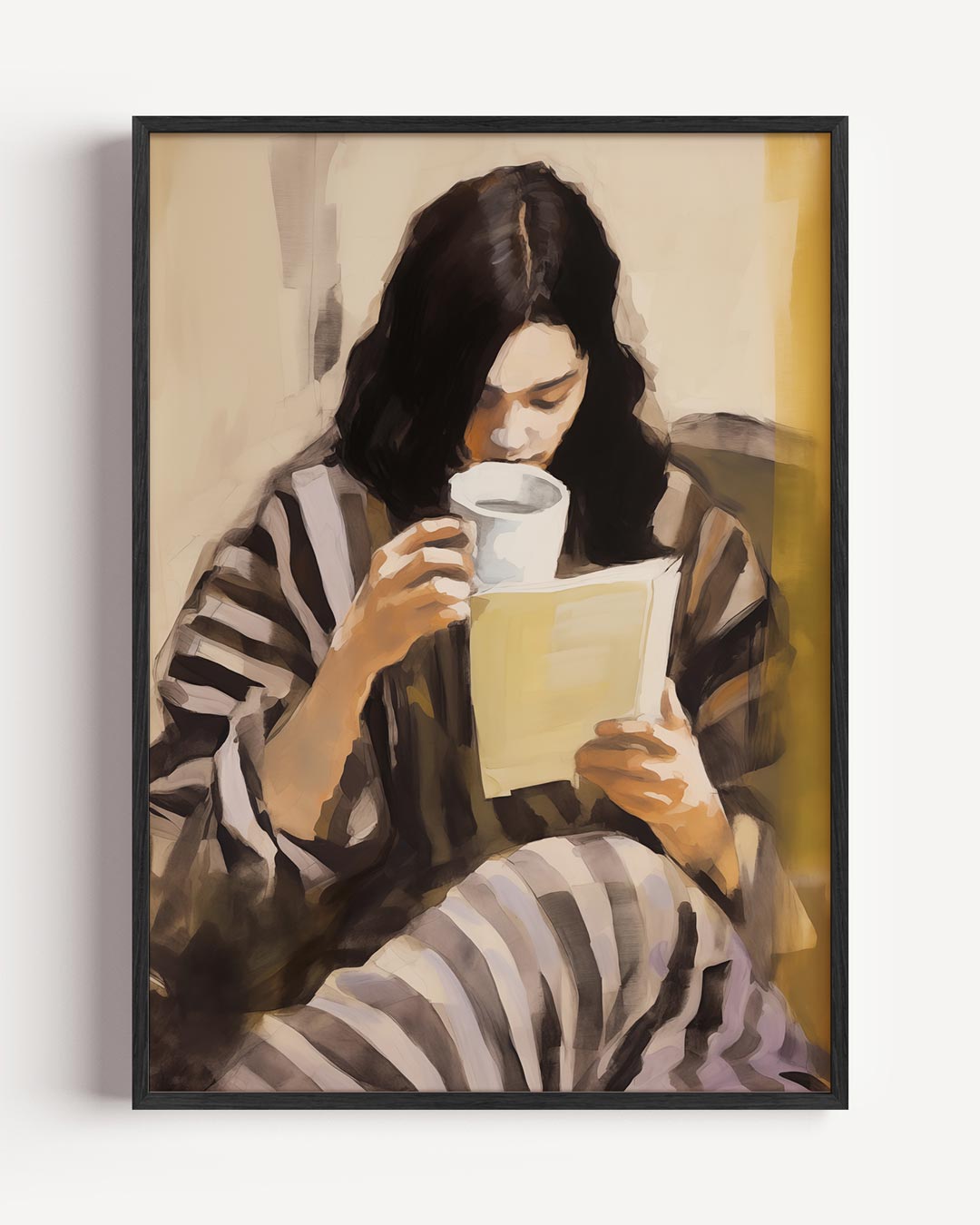 Rustmoment met Koffie en Boek – keuken portret poster als wanddecoratie