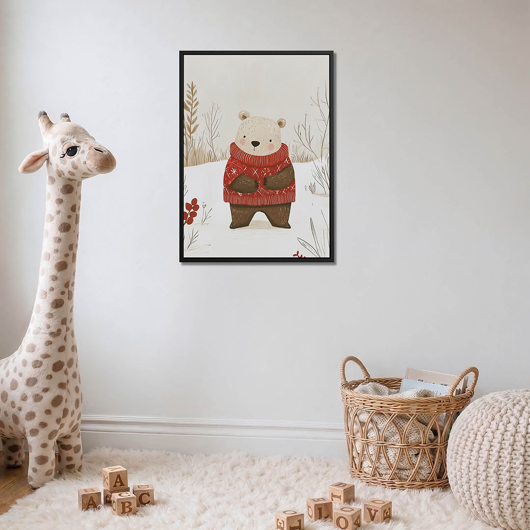 Winterse beer illustratie – moderne staande wandkunst