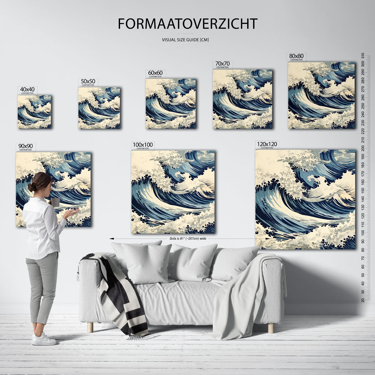 Golvende zee – vierkante muurposter met Aziatische uitstraling