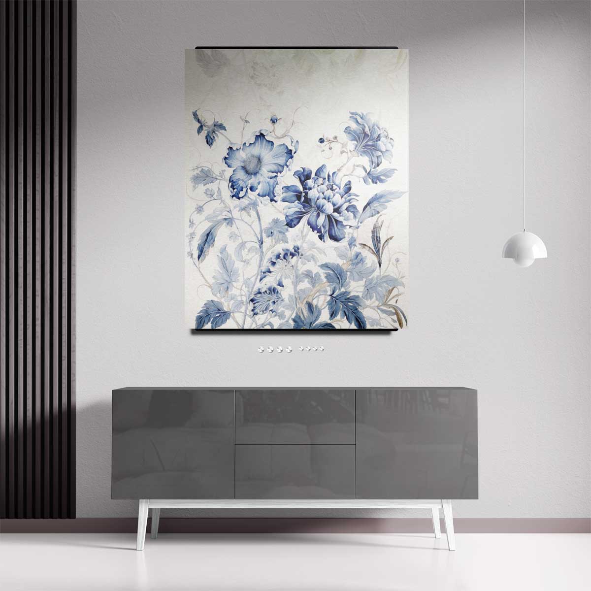 Dromerige Blauw-Witte Bloemen – staand kunstwerk voor modern interieur